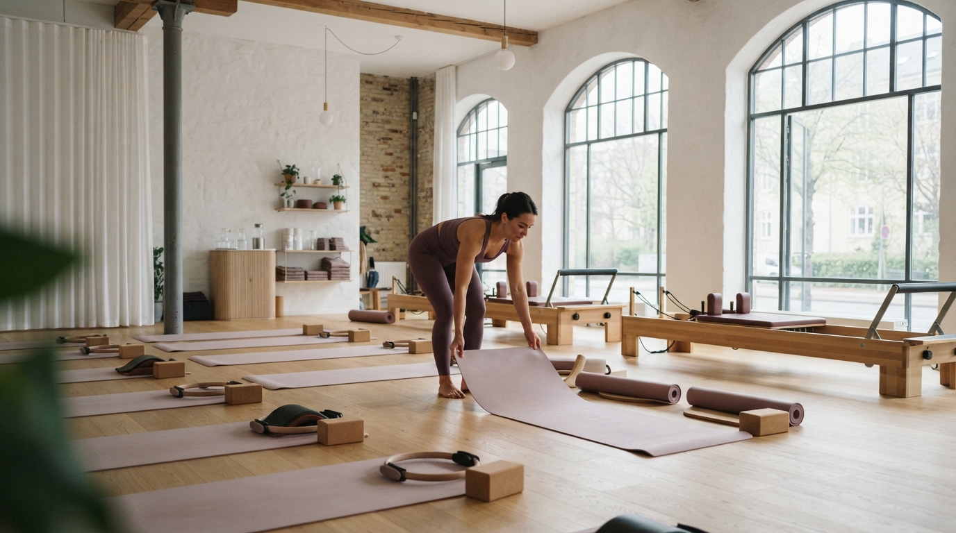 An owner preparing her movement studio before opening